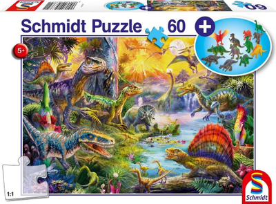 Puzzle Schleich Dinosaurs + G3 figure, 60 elemente