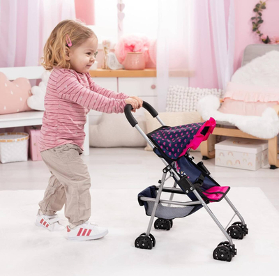 Karrucë lodër për kukulla Bayer Buggy, me tendë dielli, paloset, blu rozë