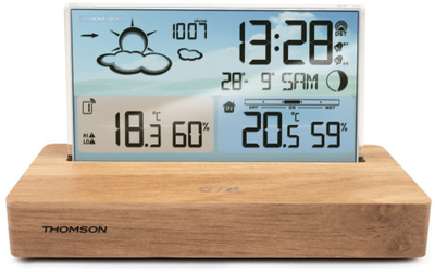 Stacion moti Thomson CT600, orë me alarm, dru dhe e bardhë