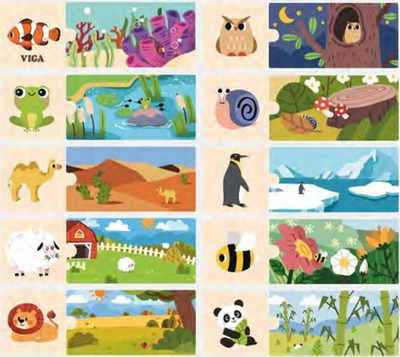 Puzzle druri Viga Logical Puzzle with Animals, lojë logjike, shumëngjyrëshe