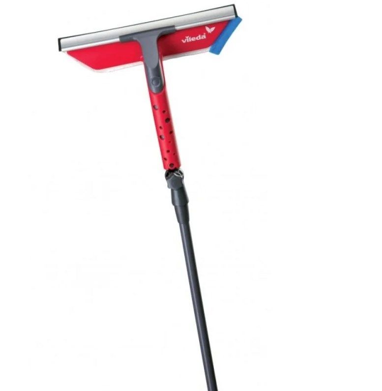 Shtrydhëse dritaresh Vileda Window Squeegee 128782, dorezë teleskopike, plastike, e kuqe