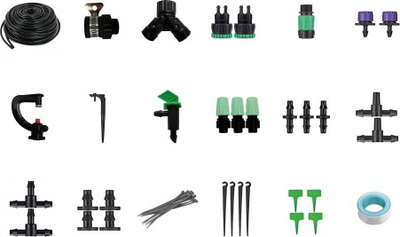Set aksesorësh ujitje Tesla Irrigation Accessories, zorrë 30 m 4/7", për sistem pikë‑pikë