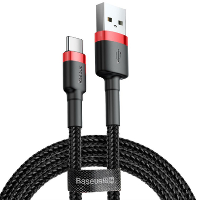 Kabllo USB Baseus Cafule USB A në USB C, 2m, e zezë kuqe