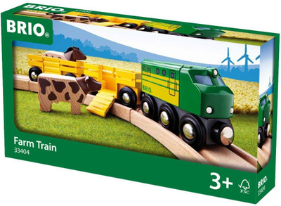 Lodër druri tren Brio Farm Train 33404, set fermë, për kalamaj 3 vjeç