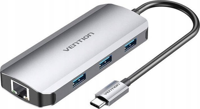 Adapter USB C Vention TOHHB, HDMI, 3x USB 3.0, RJ45, PD, gri