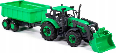 Lodër traktor Polesie Progress, me rimorkio dhe kovë, 44cm, jeshil