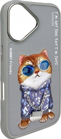 Mbështjellës telefoni Nimmy Glasses Cool Cat, për iPhone 16 6.1", TPU PC, gri