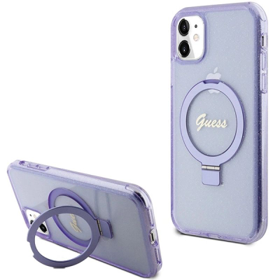 Mbulesë telefoni Guess Ring Stand Script Glitter MagSafe për iPhone 11 / Xr 6.1\", lejla me xixa