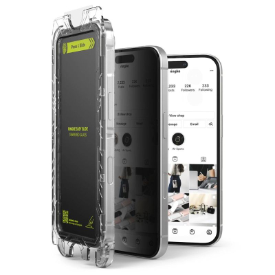 Xham mbrojtës Ringke Easy Slide Privacy, 2 copë, 9H, për iPhone 16 Pro, i zi