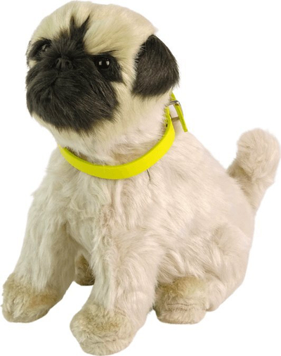Lodër pelushi qen Pug, me zë dhe lëvizje, bezhë