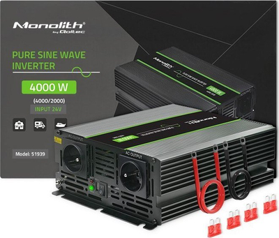Invertor Monolith Qoltec 51939, 4000W, 24V në 230V, i zi