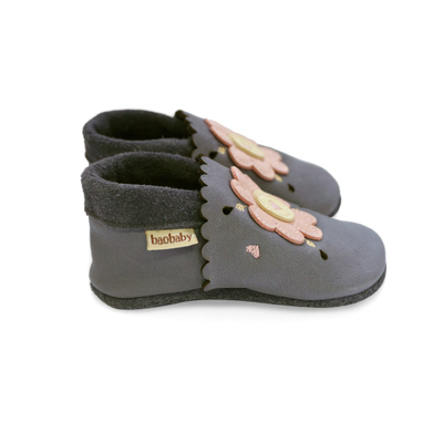 Këpucë fëmijësh Baobaby Daisy, lëkurë e butë, madhësia L, gri