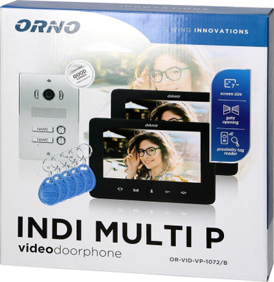 Set videointerfon Orno INDI MULTI P, 2 familje, ekran 7", me brelok afërsie, i bardhë