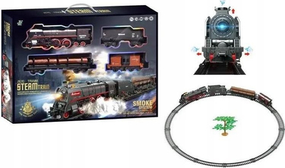 Set tren lodër Trifox Steam Train, me tym, dritë edhe zë, 92.5 cm, i zi