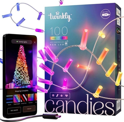 Drita dekorative Twinkly Candies, 100 LED, RGB, shumëngjyrëshe