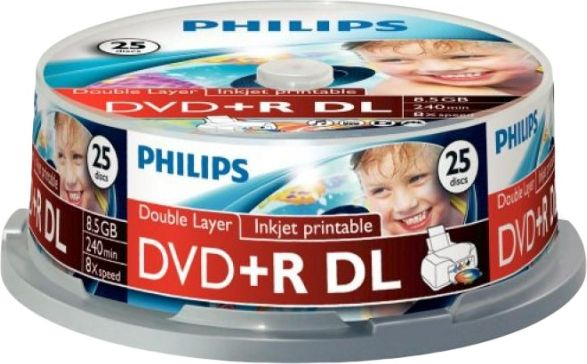 Disqe DVD+R DL Philips DR8I8B25F, 8.5GB, 4x, paketim 25 copë