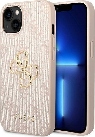Kapak telefoni Guess 4G Monogram për iPhone 14, poliuretan, metal roze