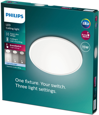 Plafonier LED Philips SceneSwitch CL550, 1500lm, 3in1 Dimming, e bardhë