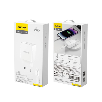 Karikues muri Dudao A4EU, USB A 2.1A 10W, kabllo USB A Lightning, i bardhë