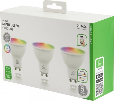 Llamba e zgjuar LED Deltaco Smart Home, GU10 RGB, 5W 470lm, e bardhë