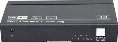 Ndërprerës HDMI VivoLink 3x1, 4K 60Hz, me telekomandë, i zi
