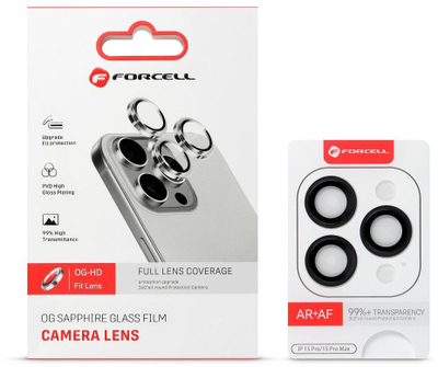 Mbrojtës kamere Forcell Premium, xham i fortë, për iPhone 15 Pro / 15 Pro Max, ngjyra titan e zezë