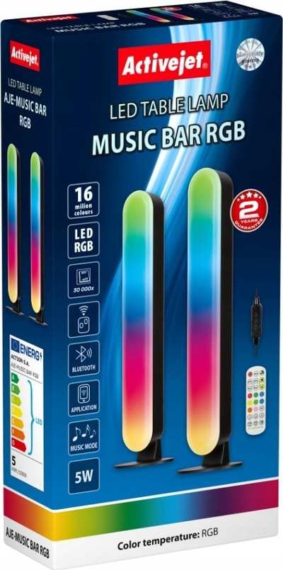 Lampë muzikore LED Activejet AJE MUSIC BAR, RGB, Bluetooth, e zezë