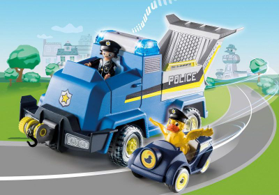 Lodër Playmobil Duck On Call 70915, makinë policie me drita dhe zë, 35 copa, blu