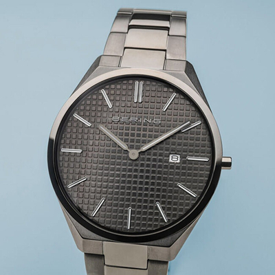 Orë dore për meshkuj Bering Ultra Slim 17240-777, e hirtë