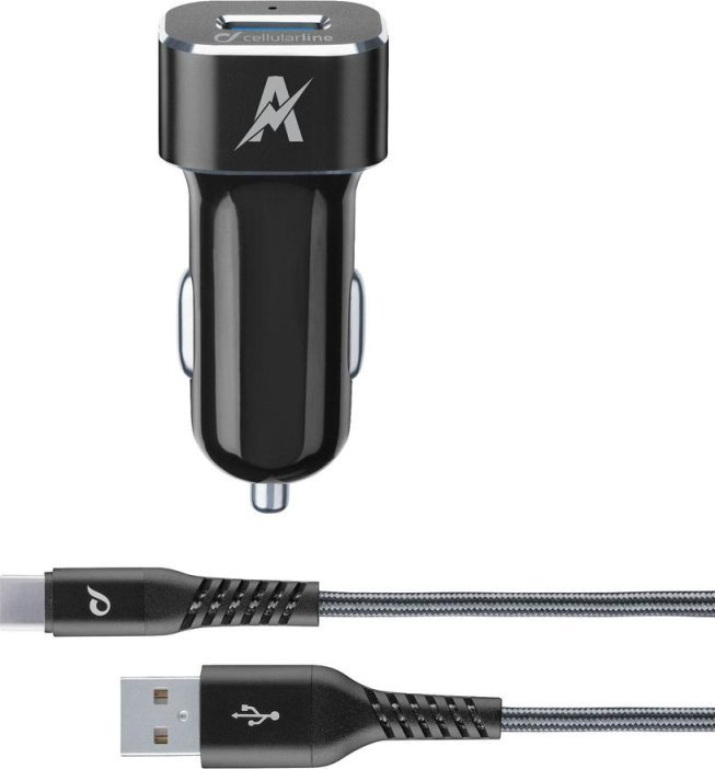 Karikues makine Cellularline Extreme Car Charger Kit, USB Type C, Fast Charging, i zi