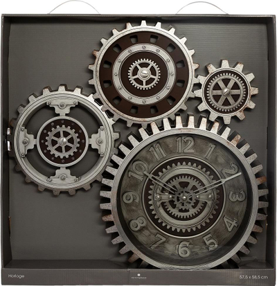 Orë muri atmosferike Gears, 58x57 cm, stil industrial, gri me të zezë