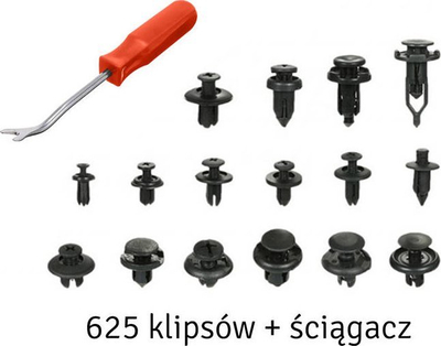 Set kapëse plastike për makina AG741, 625 copë, me mjet për heqje, ngjyrë e zezë