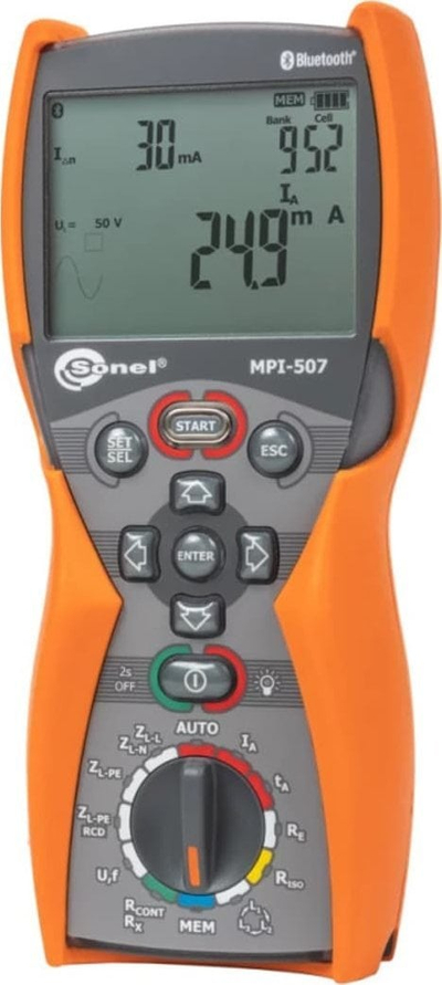 Matës instalimesh elektrike Sonel MPI-507, multifunksional, IP67, portokalli