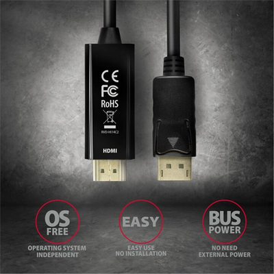 Кабел AXAGON DisplayPort - HDMI 1.4, 4K@30Hz, 1.8m