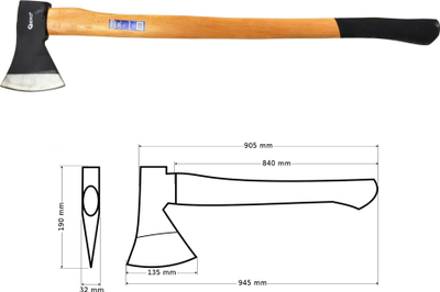 Sекира универзална Geko G72215, 1.6kg, дрвена рачка