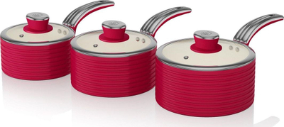 Set tenxheresh Swan Retro SWPS3020RN, 6 copë, me veshje qeramike jo ngjitëse, rozë