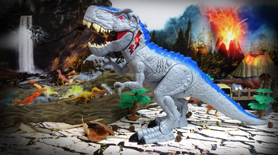 Lodër dinosauri Dragon-i Toys Mighty Megasaur Megahunter T-Rex, me drita dhe zë, gri me blu