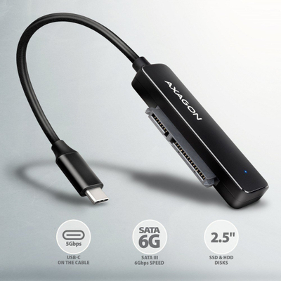 Adapter USB Axagon ADSA-FP2C, USB-C 5Gbps, për 2.5" HDD / SSD, i zi