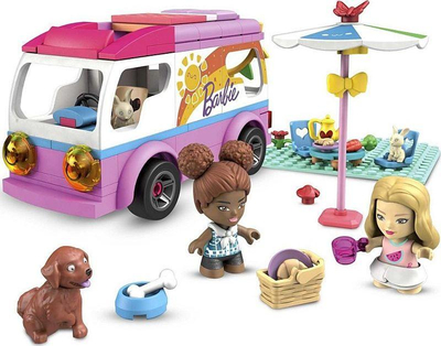 Set ndërtimi Mega Construx Barbie Adventure Dreamcamper, 123 pjesë, 20 aksesorë, rozë e bardhë