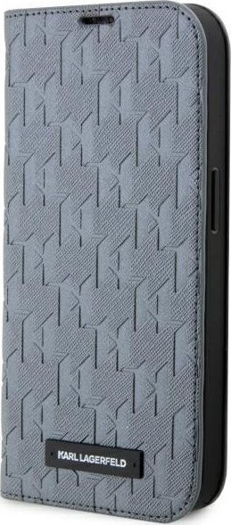 Futrollë libri Karl Lagerfeld KLBKP14LSAKLHPG për iPhone 14 Pro, koleksioni Saffiano Monogram, argjendtë