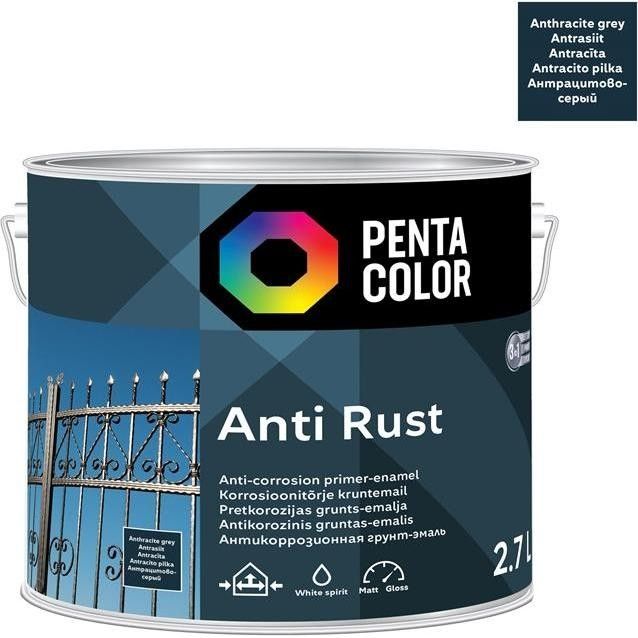 Bojë antikoroziore Pentacolor Anti Rust, 2.7L, për metal, antracit