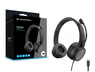 Kufje Conceptronic Polona, USB C, me mikrofon, stereo, të zeza