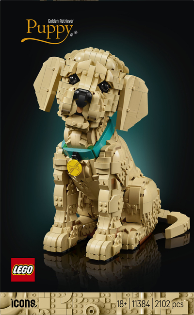 Set ndërtimi LEGO Icons Golden Retriever Puppy 11384, 2102 pjesë, bezhë