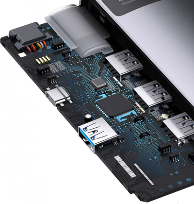 Hub i jashtëm Baseus Metal Gleam, USB C, 4x USB 3.0, gri