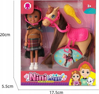 Kukullë Nini Love Creative, 15 cm, me kalë dhe gërneta, shumëngjyrëshe