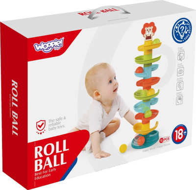 Lodër spirale me topa Woopie Baby Roll Ball, 60cm, 6 topa, shumëngjyrëshe