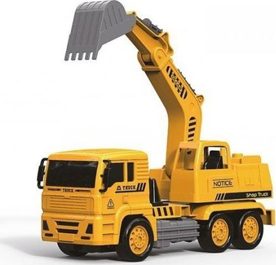 Lodër eskavator me telekomandë Truck, 24cm, me drita, i verdhë