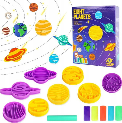 Set lodër me plastelinë Eight Planets Solar System, 8 forma planetësh, 5 ngjyra, shumëngjyrësh