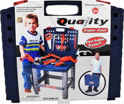 Set lodrash veglash Pro Kids Tool Workshop, tavolinë punëtorie, valixhe me vete, blu