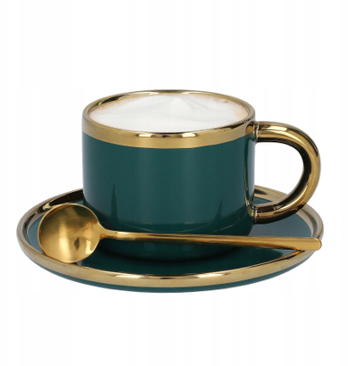 Set filxhani me pjatë dhe lugë Homla SINNES Emerald, porcelan, 200 ml, ngjyrë smerald
